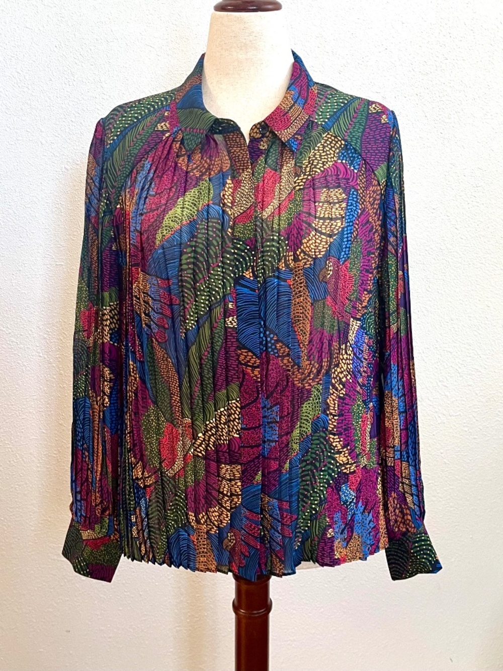Farm Rio Dotted Macaw Pleated Shirt, Size XL, NWT